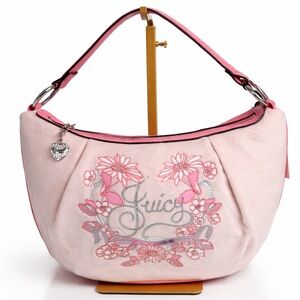 Juicy Couture Light Pink Embroidered Suede Shoulder Hobo